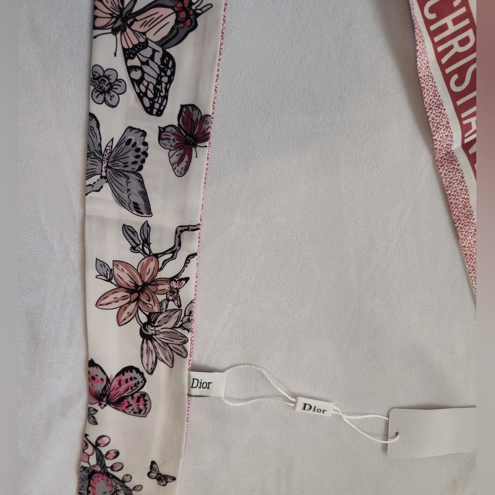 Christian Dior Mitzah Silk Twilly Butterfly Floral Scarf NWT Boxed - Picture 4 of 10